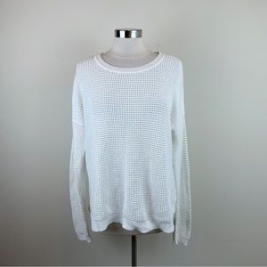 French Connection Solid White Knit Long Sleeve Sweater Women Large